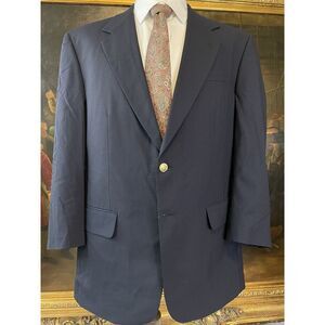 VTG New Castle & York 42R Gold Button Navy Blue 100% Wool 2Btn Blazer Jacket
